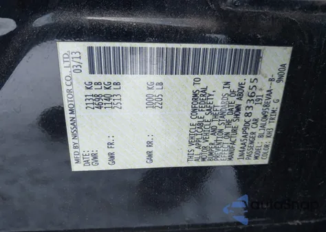 2013 Nissan Maxima 3.5 S from USA, damaged, VIN 1N4AA5AP9DC833655